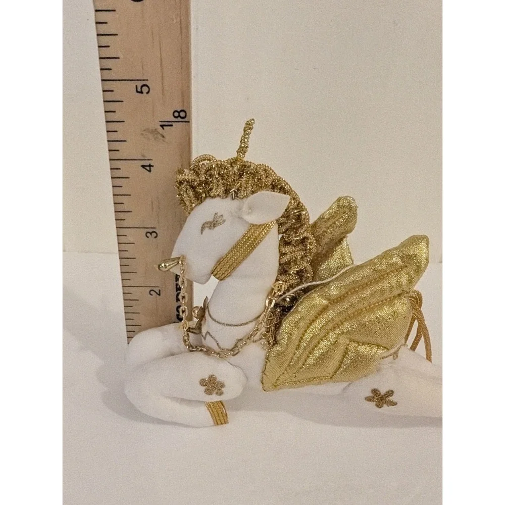 Flying Unicorn Pegasus Christmas Ornament Plush White Gold 6